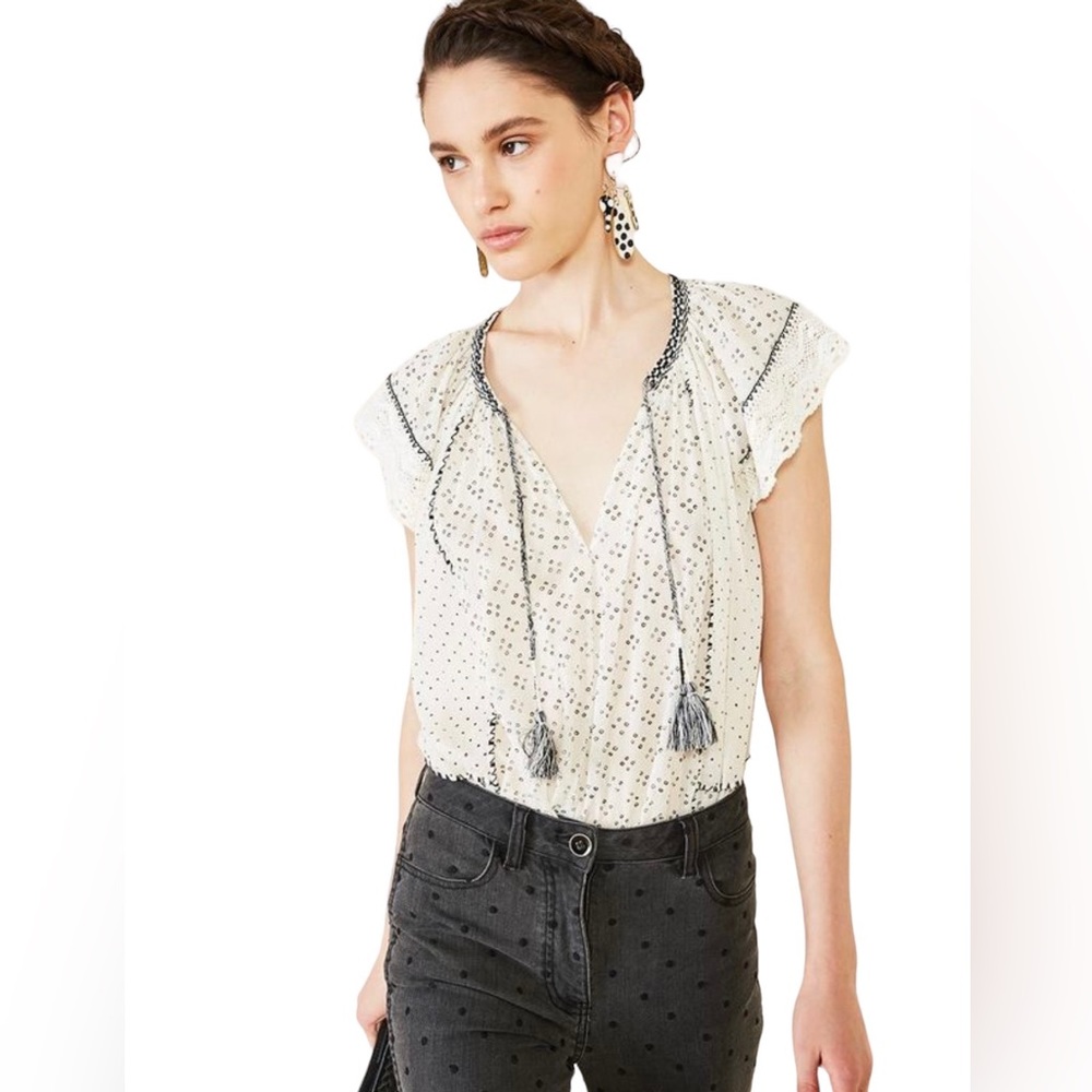 Ulla Johnson Rena Cream Top Flutter Sleeve Cotton